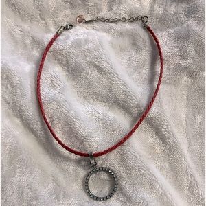 Sabika red leather necklace with circle diamond pendant
